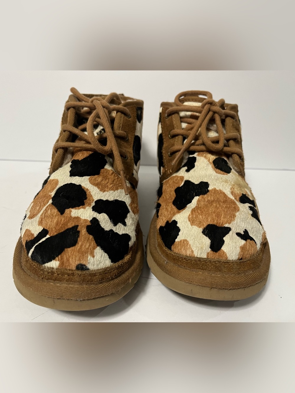 UGG NEUMEL COW PRINT CHESTNUT SUEDE SHEEPSKIN ANKLE WOMEN'S BOOTS SIZE US 8 - Picture 5 of 12
